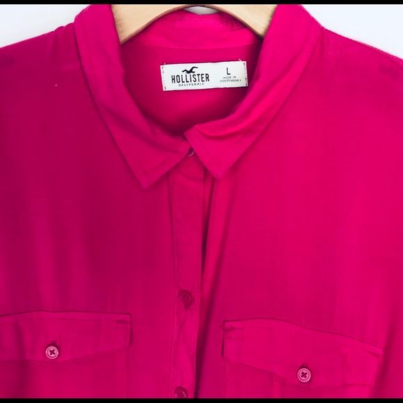 Hollister Button Down Shirt Women Fucsia Sz L - Picture 2 of 8